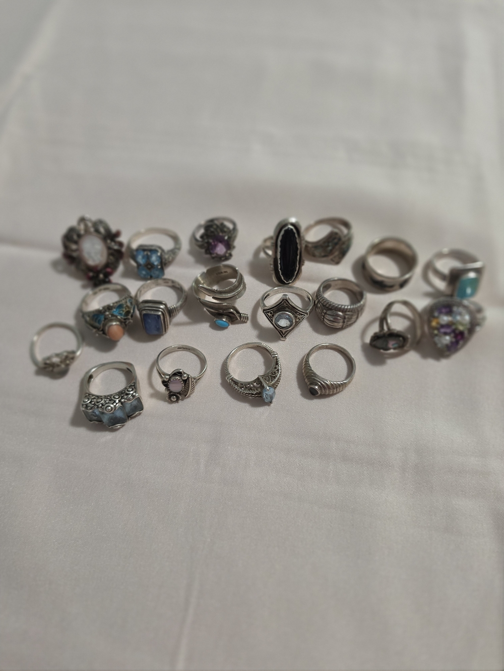Sterling Silver Mixed Gemstone Ring Collection - Blue, Black, Purple Accents